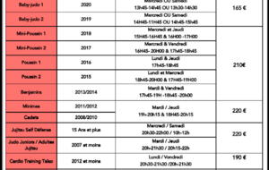 Tarifs saison 2024 - 2025 