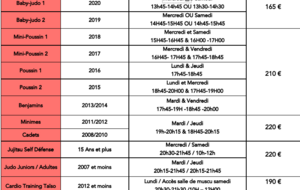 Tarifs saison 2024 - 2025 