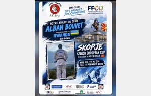 🌍🥋 Notre athlète à l’European Cup !L’AS Évry Judo Jujitsu est fière de mettre à l’honneur Alban Bouvet, qui représentera le Rwanda 🇷 en catégorie -60 kg lors de la Senior European Cup de Skopje, en Macédoine du Nord 🇲.📅 Les 19 et 20 septembre 2026Une nouv